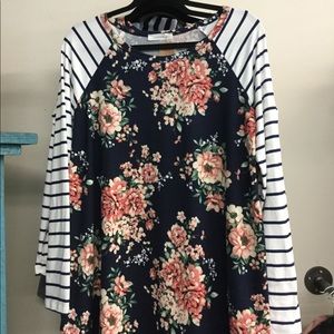 Navy Floral/striped Tunic